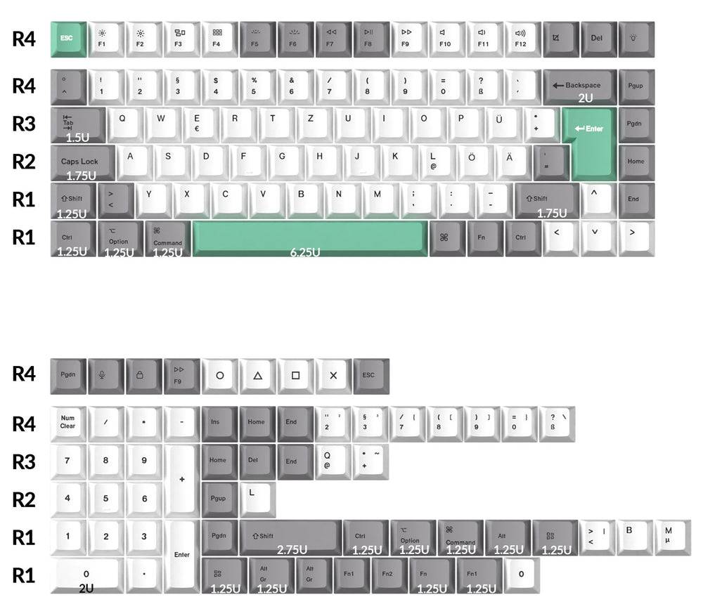 Keychron Grey White Mint (ISO - DE) Keycap Set - InputGear DE