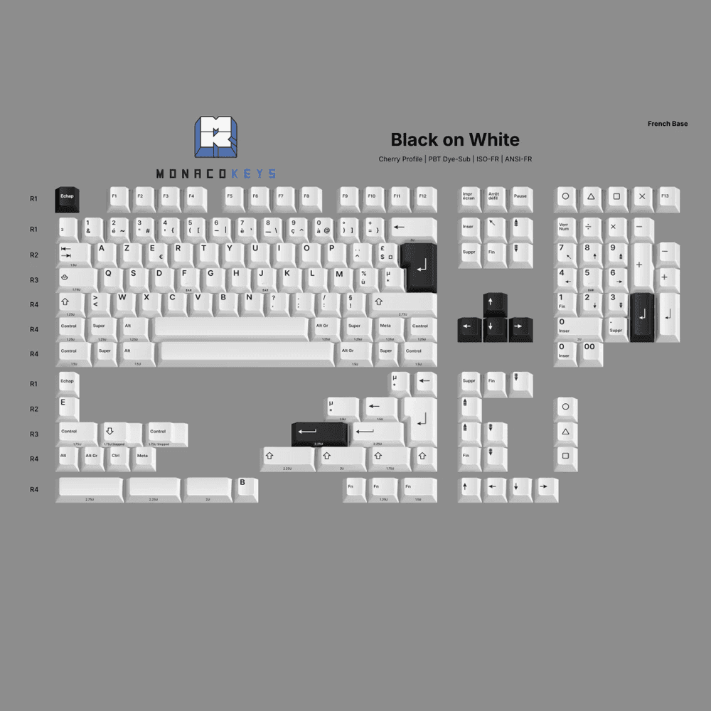 Monacokeys Black on White (AZERTY - FR) Keycap Set - InputGear DE