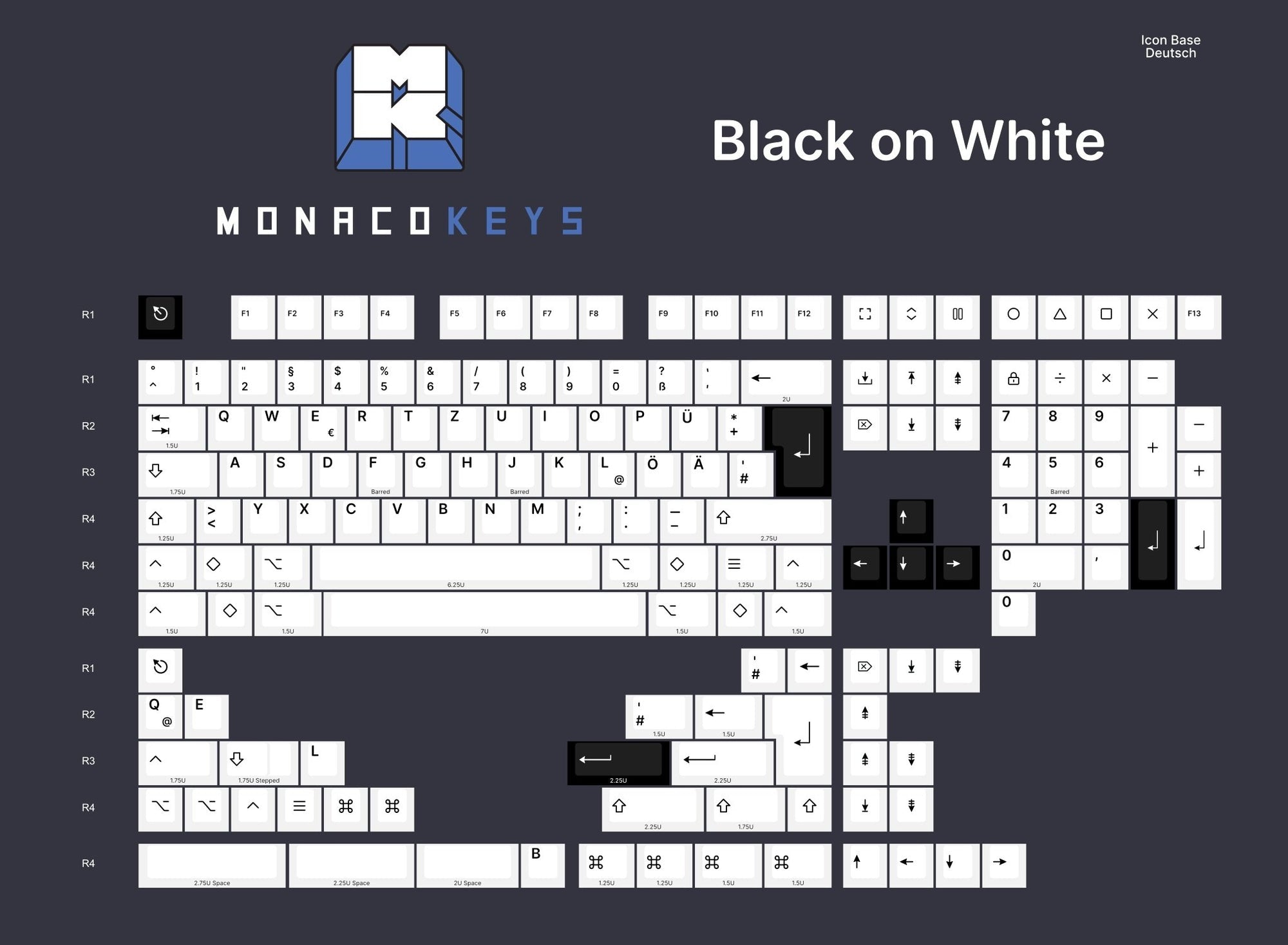 Monacokeys Black on White (ISO-DE) (Icon Modifier) Keycap Set - InputGear DE